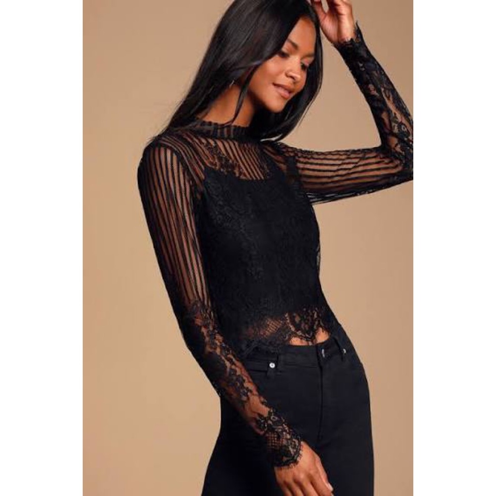❤️ Guess black long sleeve lace sheer top
